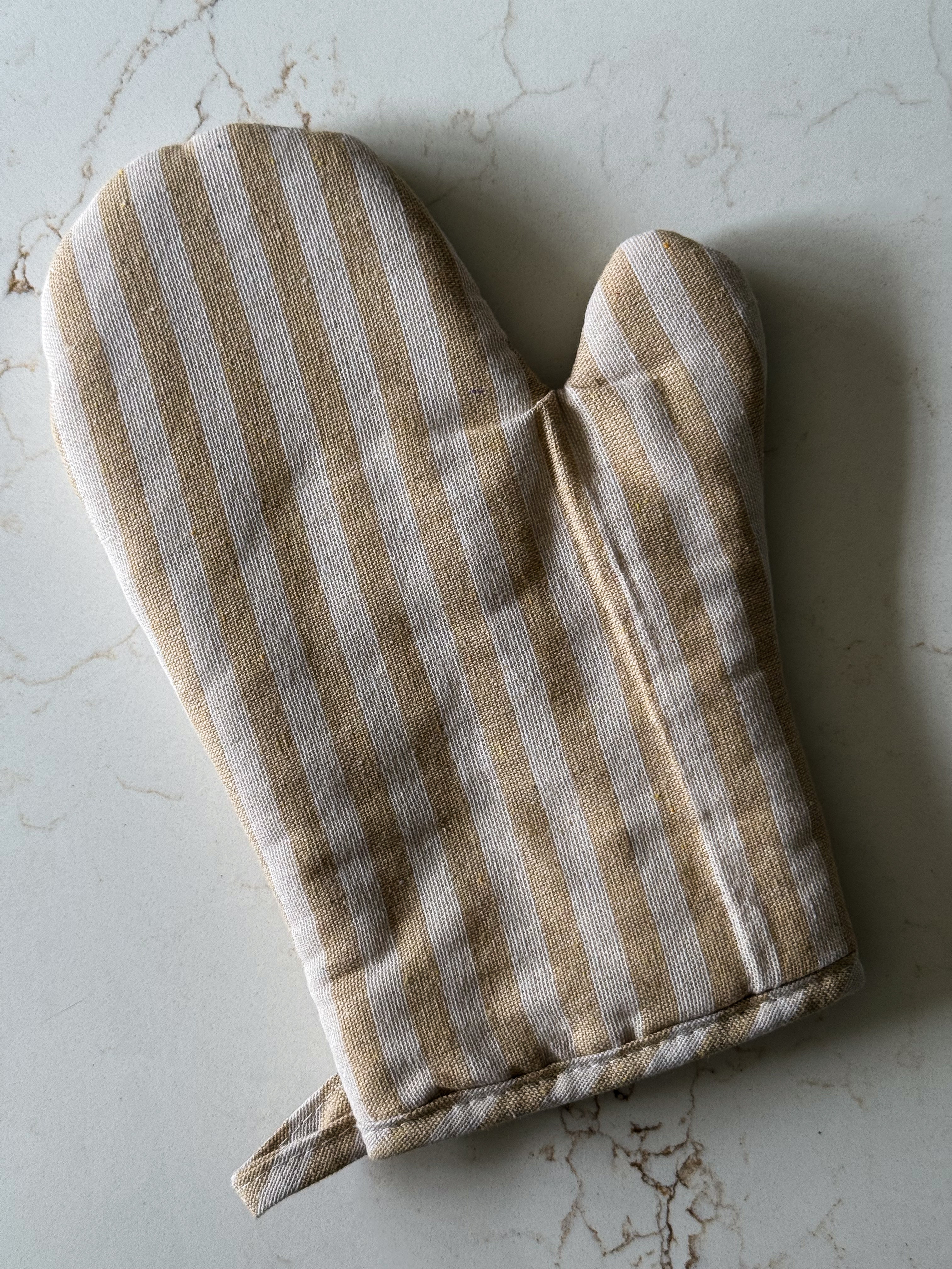 striped oven mitt