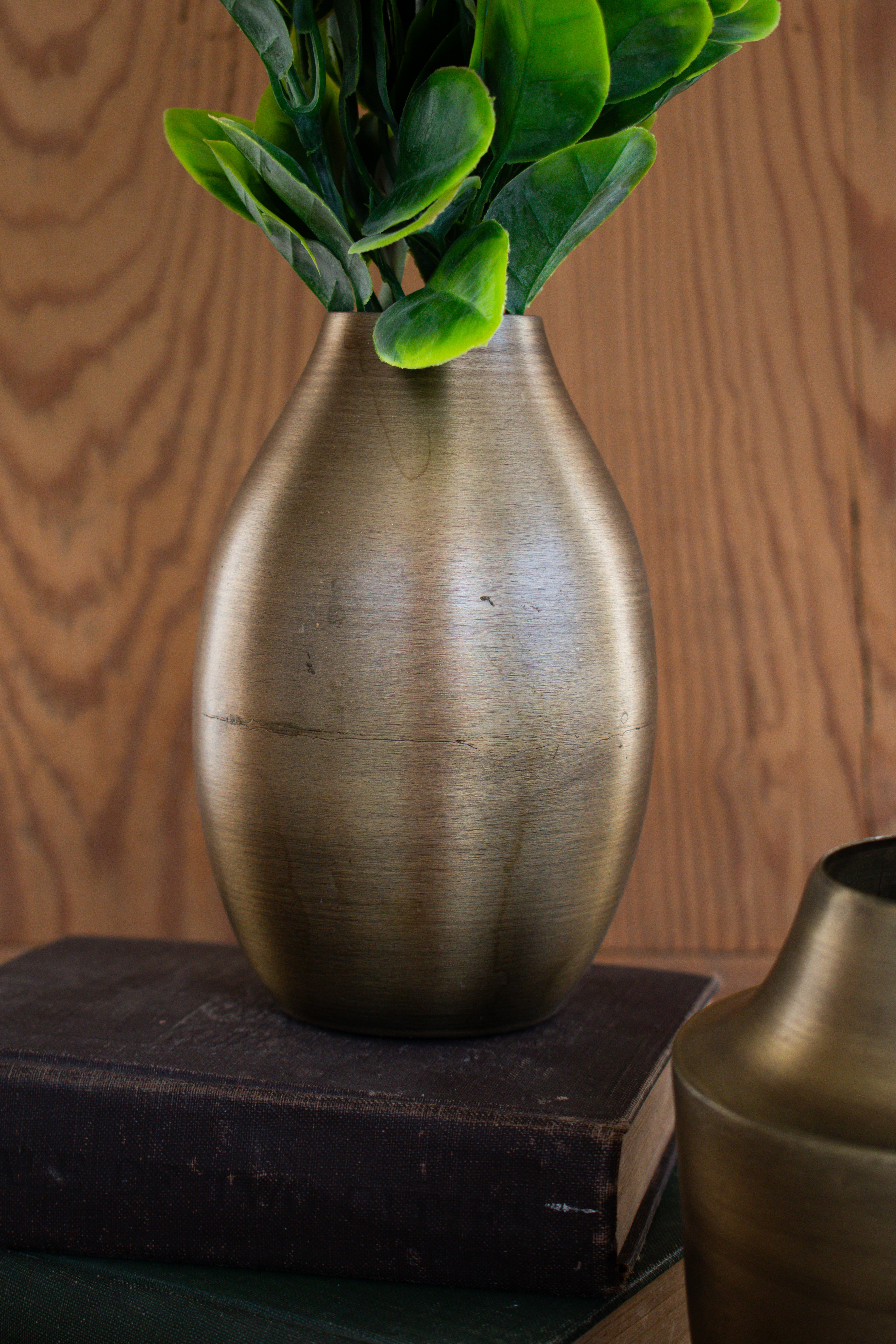 antiqued brass vase