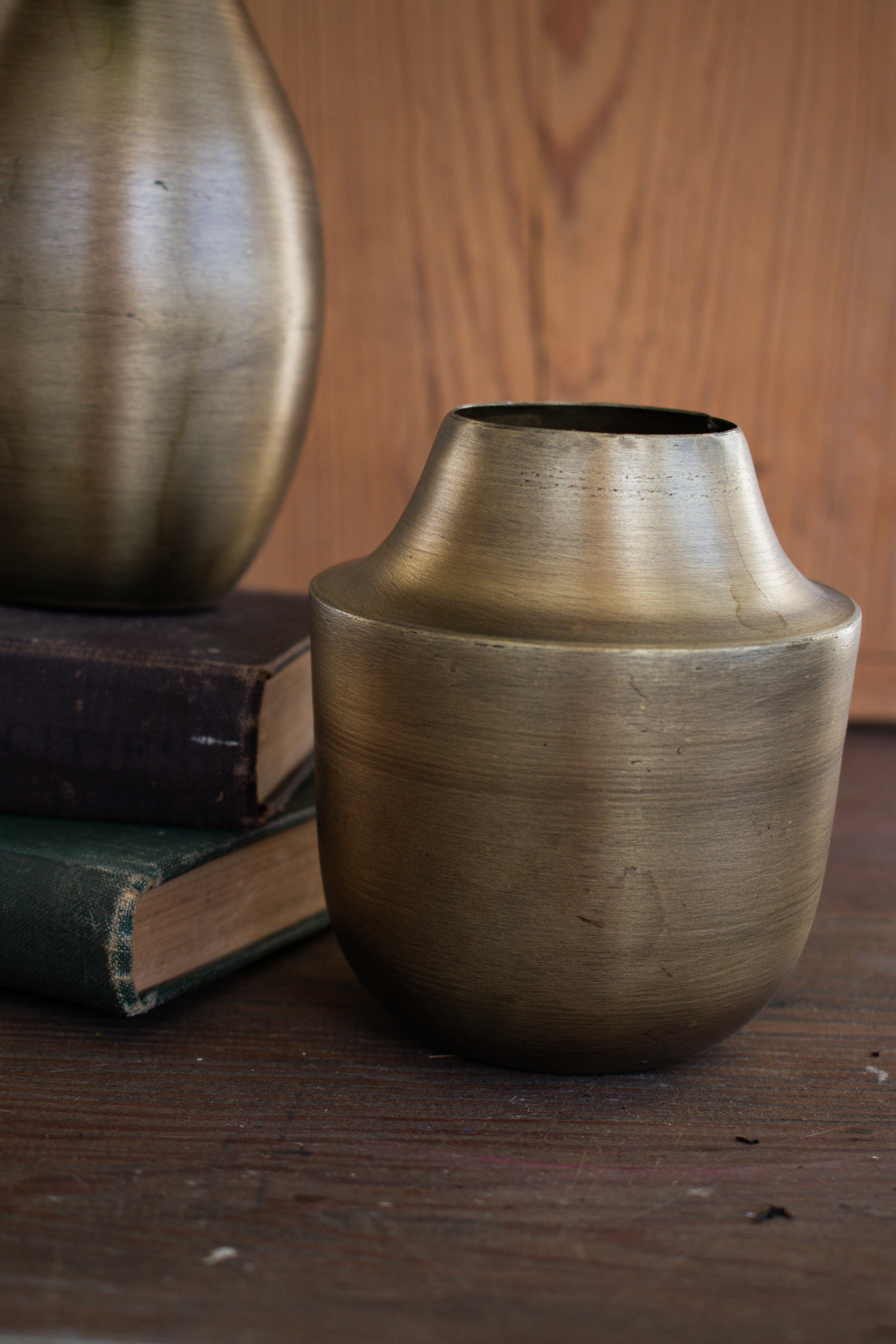 antiqued brass vase