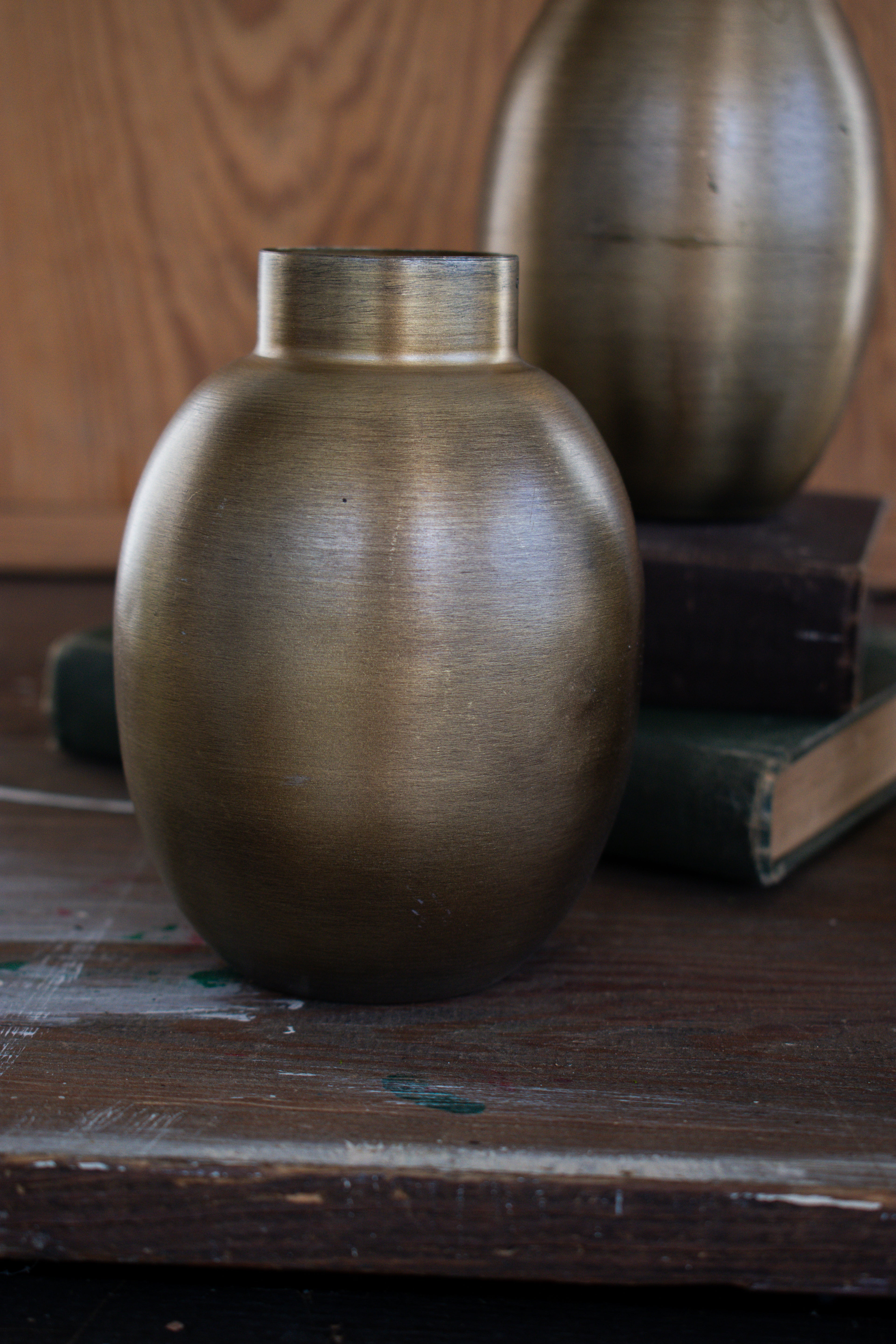 antiqued brass vase