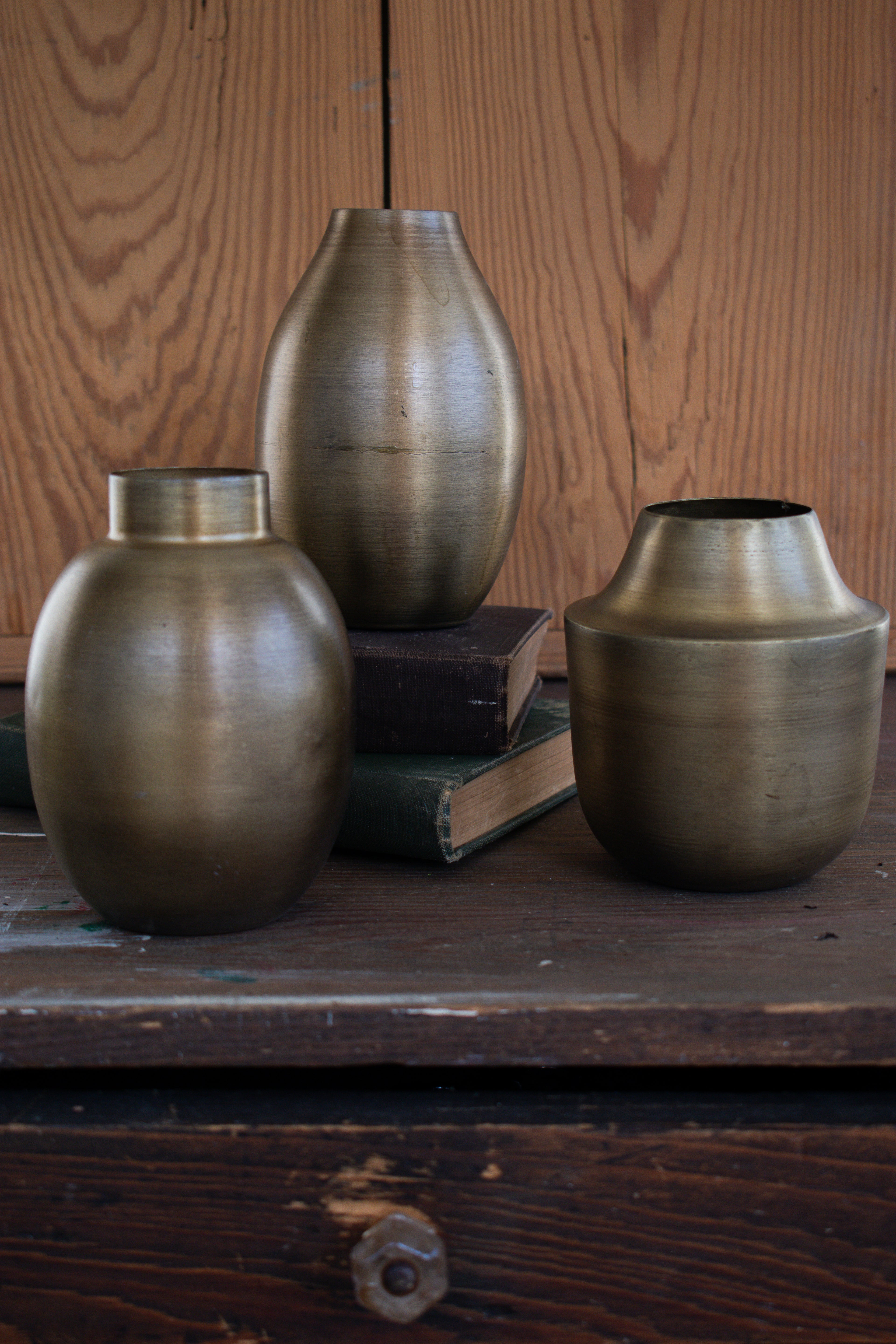 antiqued brass vase
